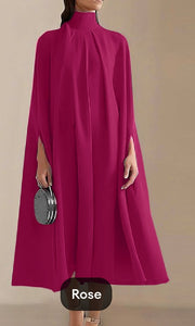 High neck pleated long dress فستان طويل بطيات وياقة عالية