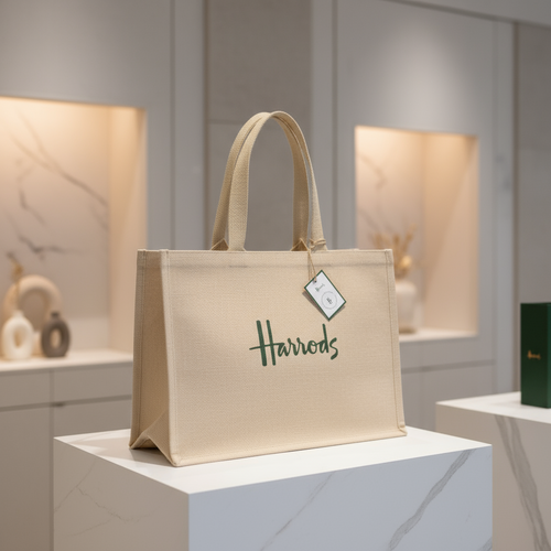 Harrods Reusable Jute Shopper Bag حقيبة تسوق هارودز من الجوت قابلة لإعادة الاستخدام