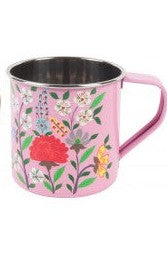 handpainted floral stainless steel mug كوب