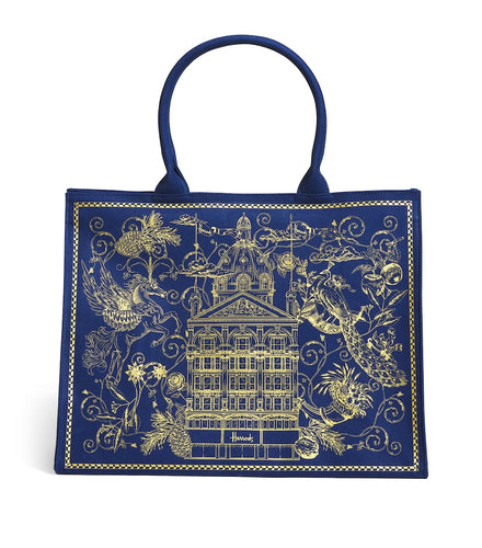 Harrods Navy Gold Building Medium Bag حقيبة هارودز البحرية الذهبية متوسطة الحجم