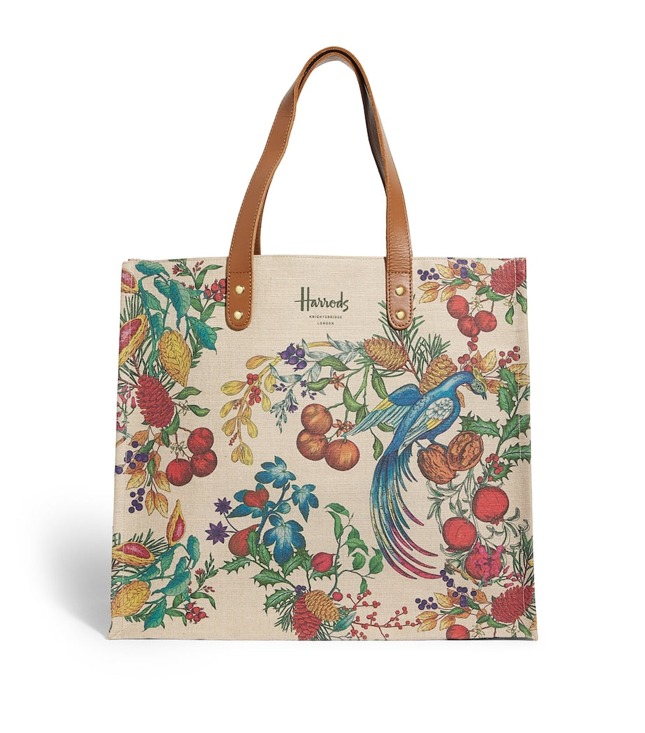 Harrods Floral Medium Shopper Bag حقيبة تسوق هارودز متوسطة الحجم من القطن المزهر