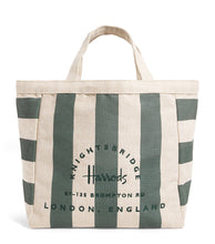 Load image into Gallery viewer, Harrods Green Striped Jute Bag حقيبة هارودز الخضراء المخططة من الجوت