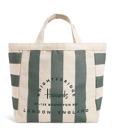 Harrods Green Striped Jute Bag حقيبة هارودز الخضراء المخططة من الجوت