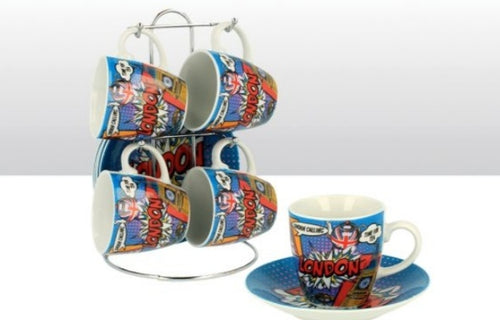 London Pop Art Cup and Saucer set of 4 pcs طقم فناجين وصحون لندن بوب آرت 4 قطع