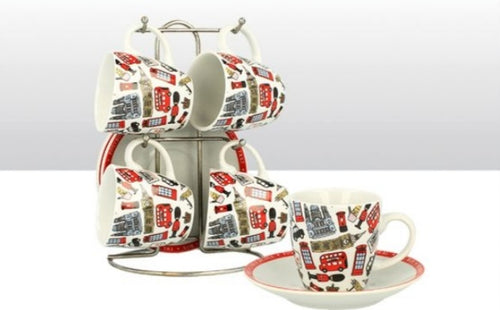 London Cup and Saucer Set of 4 pcsطقم فناجين وصحون لندن 4 قطع