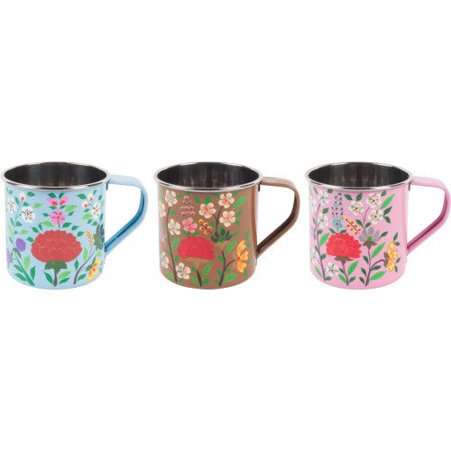 handpainted floral stainless steel mug كوب