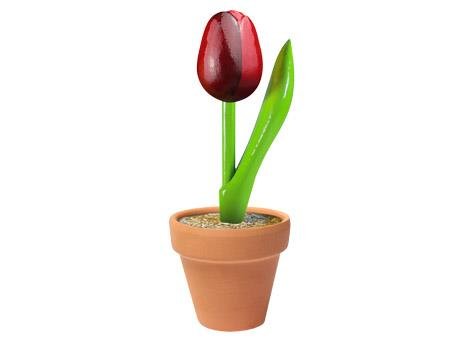 wooden tulip in a pottery jarوردة خشب في اناء فخار